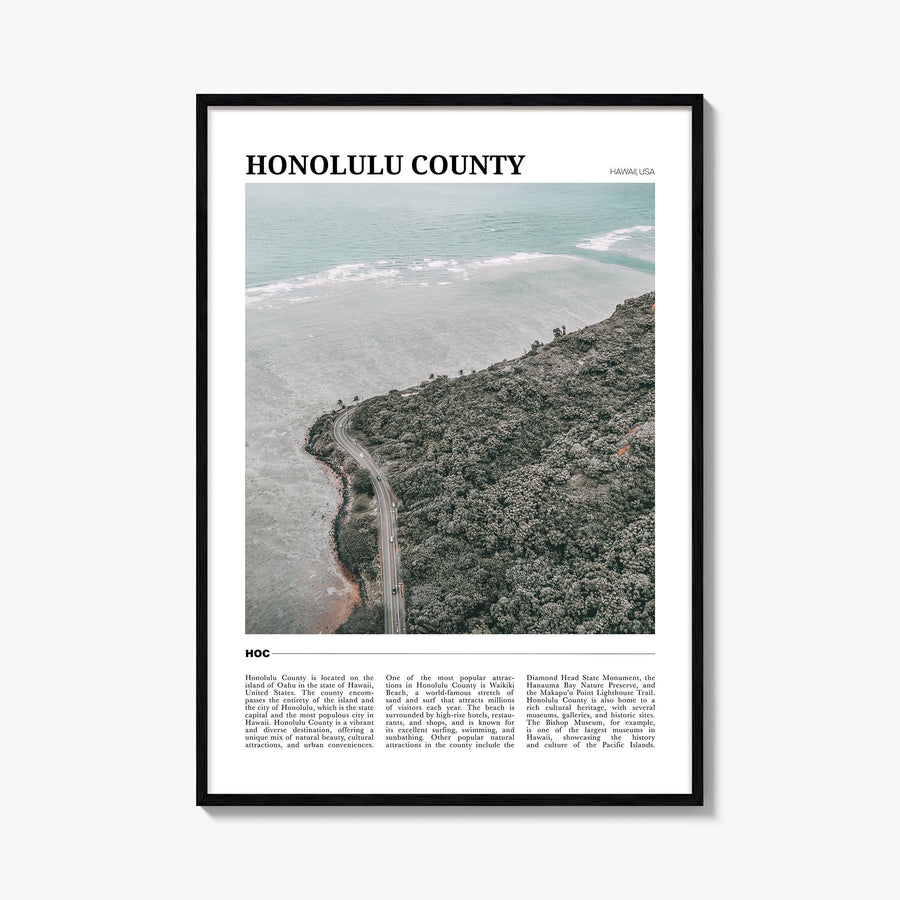 Honolulu County colorful travel poster of Hawaii, USA – vertical wall art, unframed print shown in interior mockup
