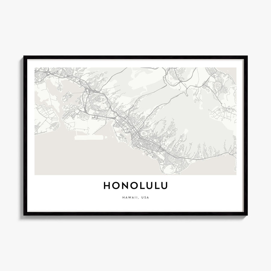 Honolulu Map Poster, framed poster mockup