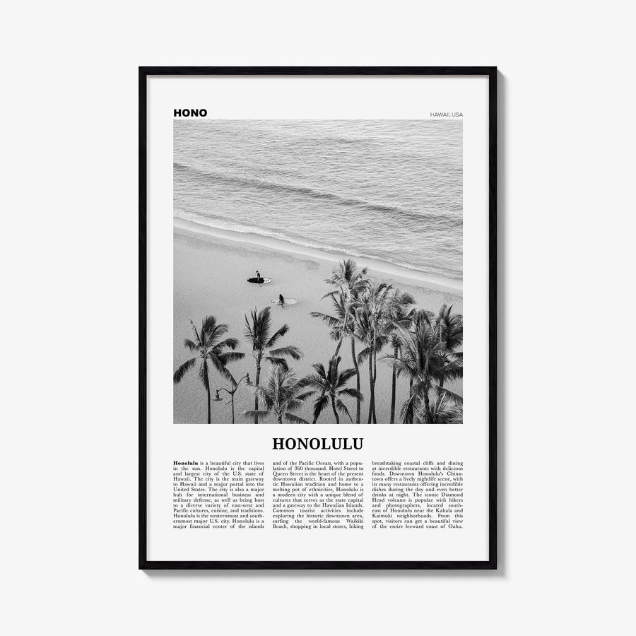 Honolulu no. 1 black & white newspaper poster of Hawaii, USA – vertical wall art, unframed print shown in interior mockup