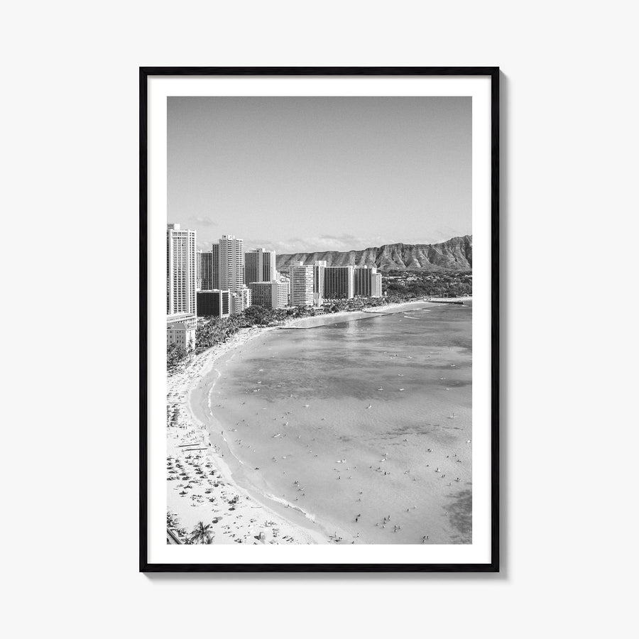 Honolulu no. 1 black & white photo poster of Hawaii, USA – vertical wall art, unframed print shown in interior mockup