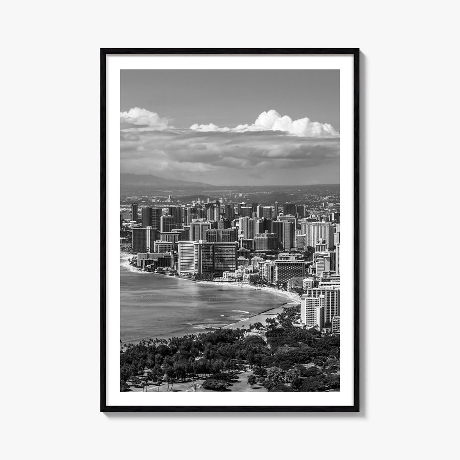 Honolulu no. 2 black & white photo poster of Hawaii, USA – vertical wall art, unframed print shown in interior mockup