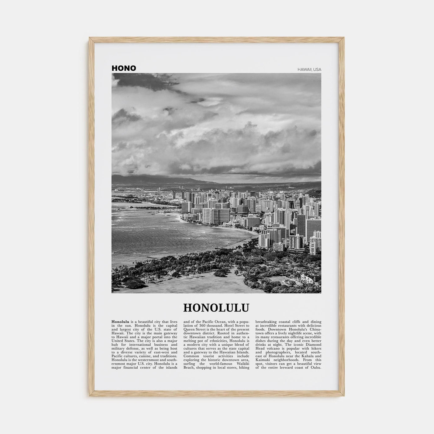 Honolulu No 2 Poster Natural Wood / 8x12 in Nbourhood Travel B&W Poster