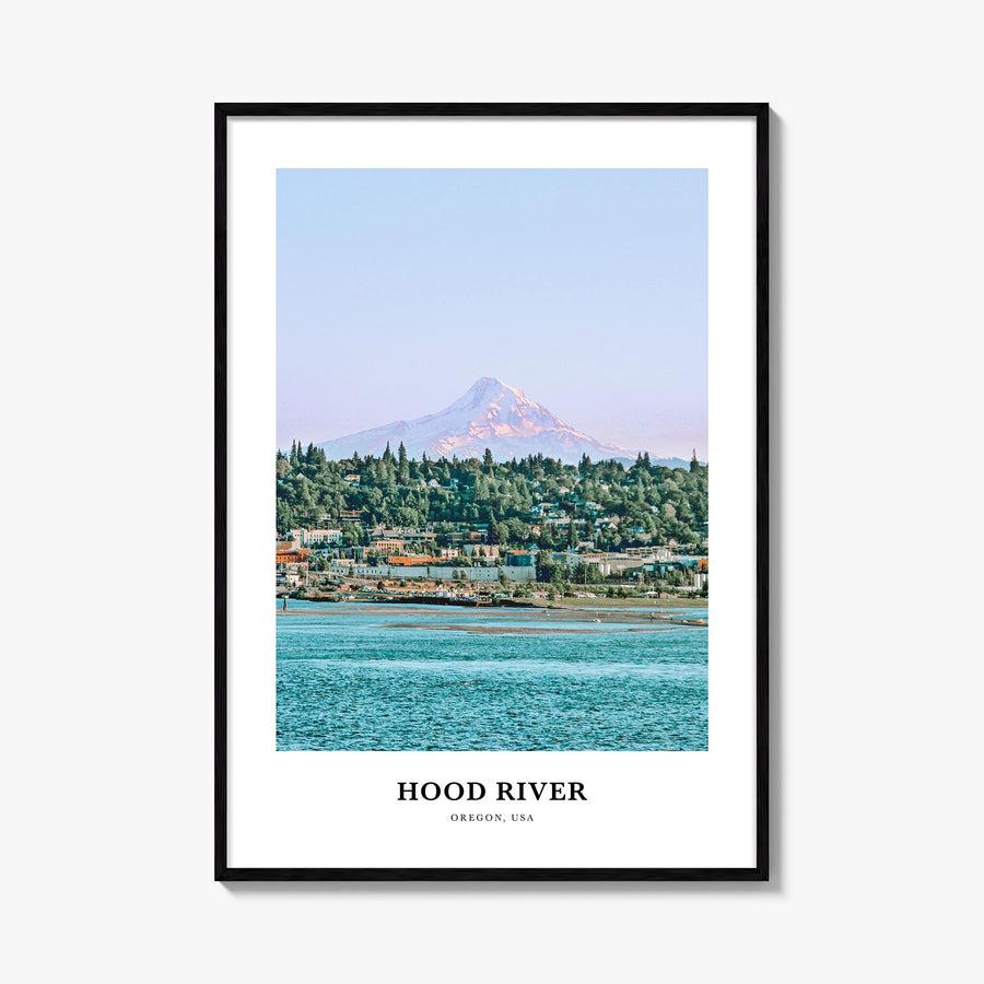 Hood River colorful classic poster of Oregon, USA – vertical wall art, unframed print shown in interior mockup