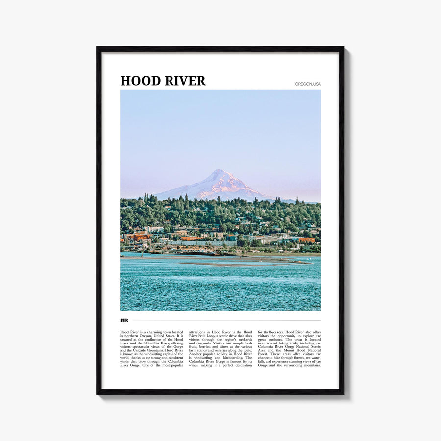 Hood River colorful travel poster of Oregon, USA – vertical wall art, unframed print shown in interior mockup
