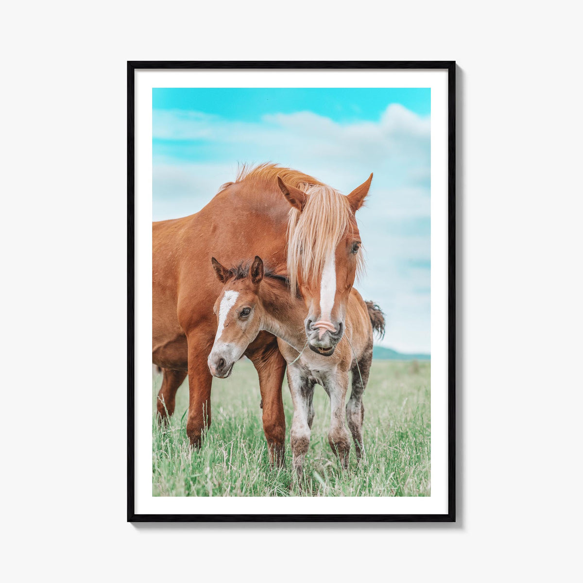 Horse no. 2 colorful photo poster – vertical wall art, unframed print shown in interior mockup