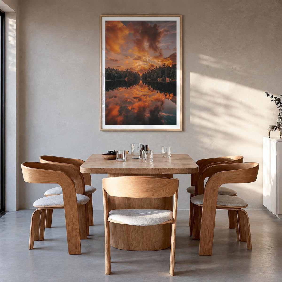 Horseshoe Lake colorful photo poster of California, USA – vertical wall art in natural wood frame with white border, hanging 