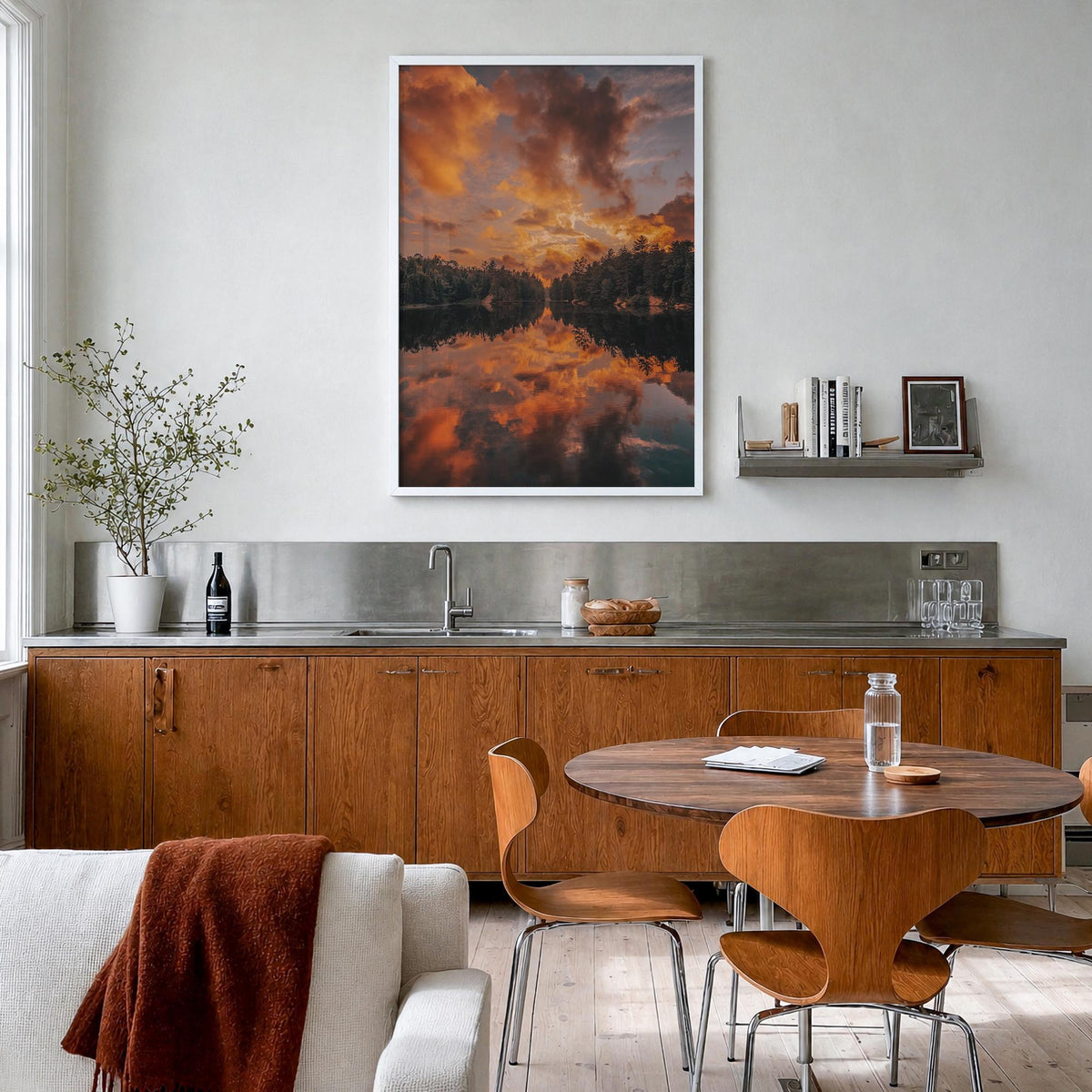 Horseshoe Lake colorful photo poster of California, USA – vertical wall art in white wood frame, hanging on wall