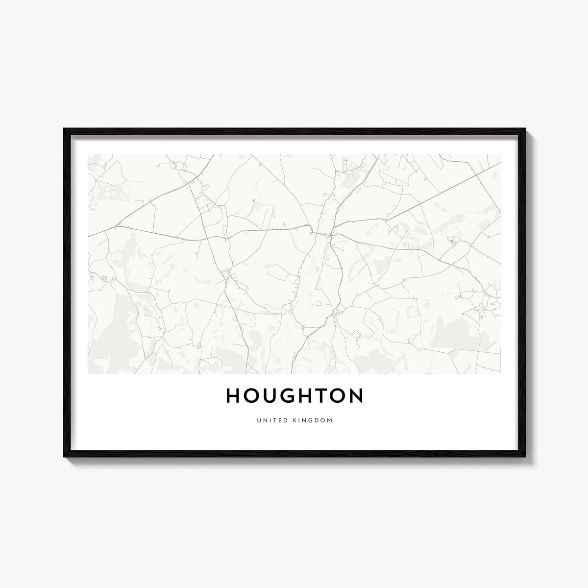 Houghton black & white map poster of Michigan, USA – horizontal wall art, unframed print shown in interior mockup