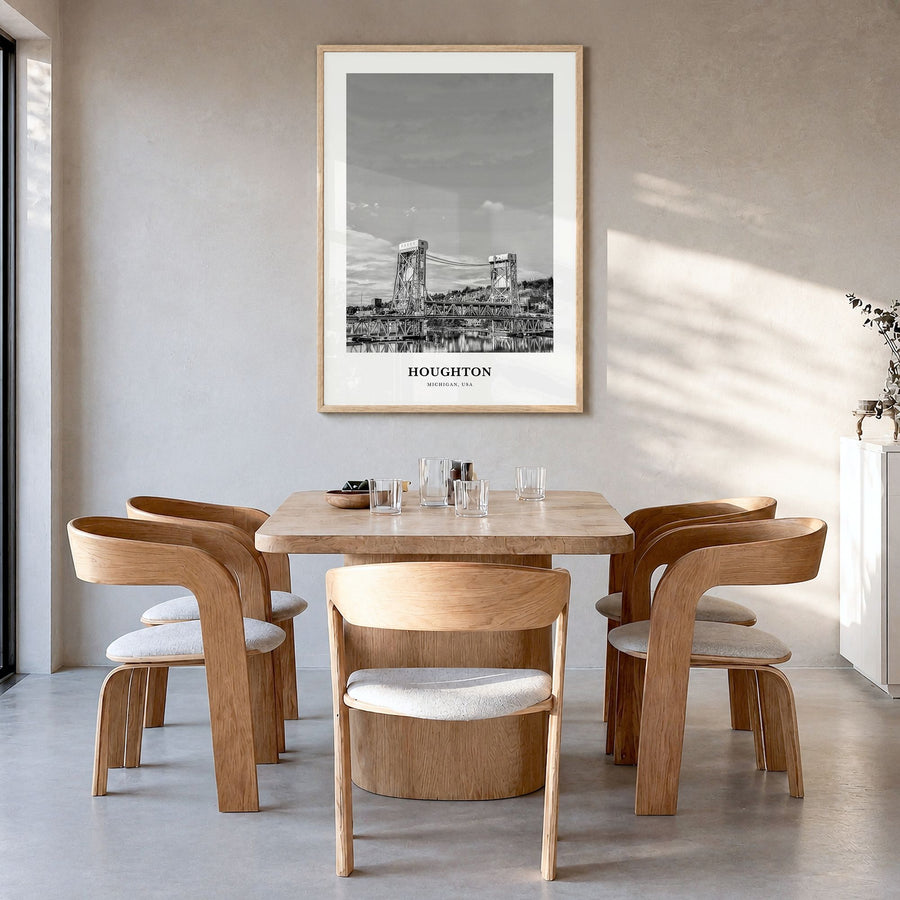 Houghton Classic Poster in a natural wood frame, hanging in a dining room