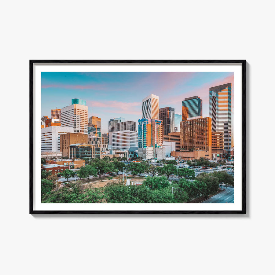 Houston colorful photo poster of Texas, USA – horizontal wall art, unframed print shown in interior mockup