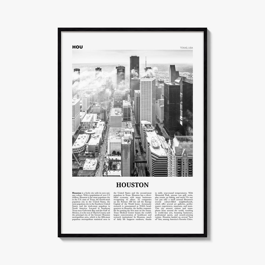 Houston no. 1 black & white newspaper poster of Texas, USA – vertical wall art, unframed print shown in interior mockup