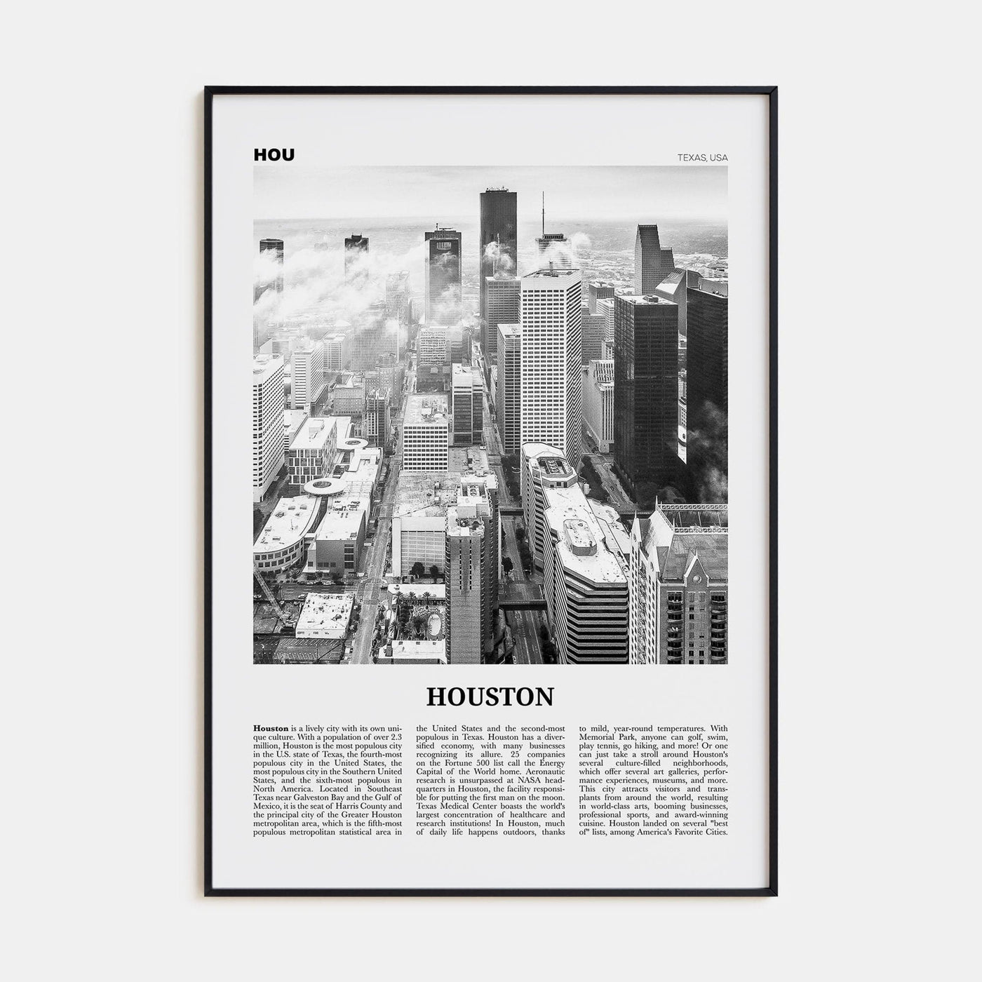 Houston No 1 Poster None / 8x12 in Nbourhood Travel B&W Poster