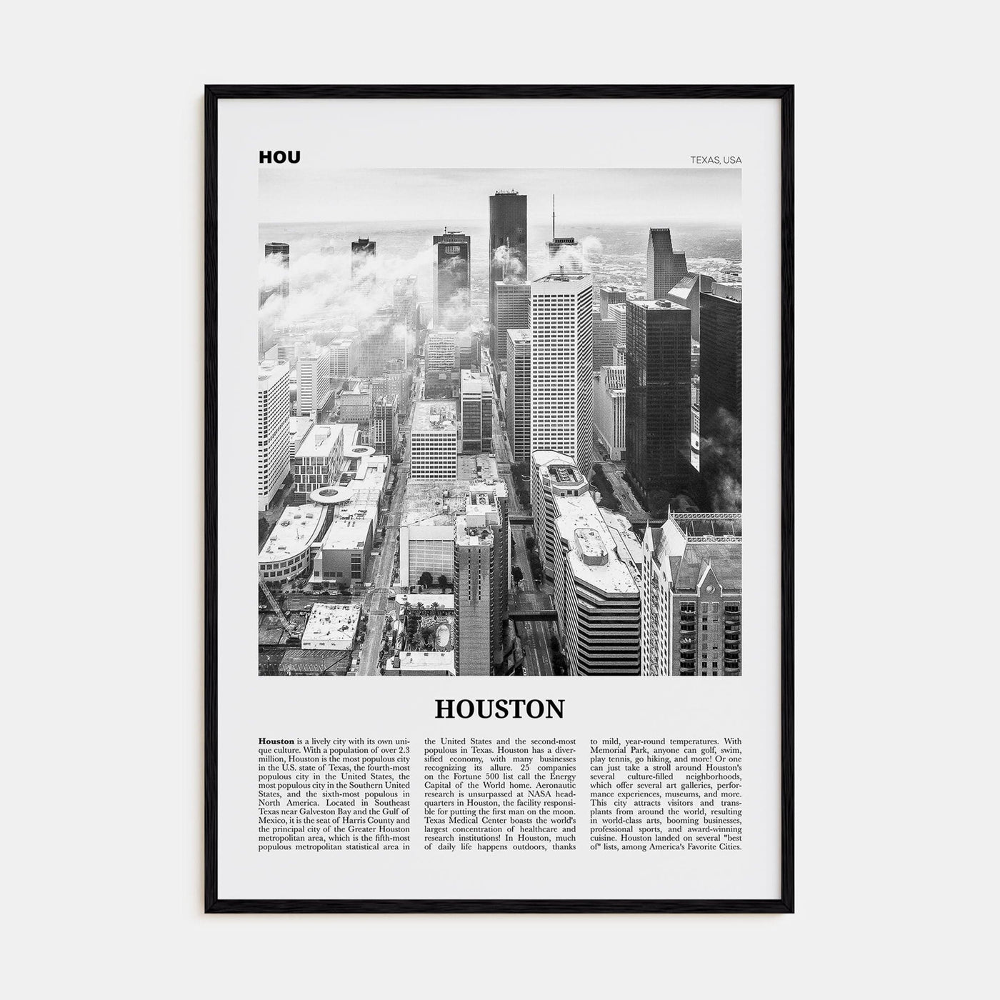 Houston No 1 Poster Black Wood / 8x12 in Nbourhood Travel B&W Poster