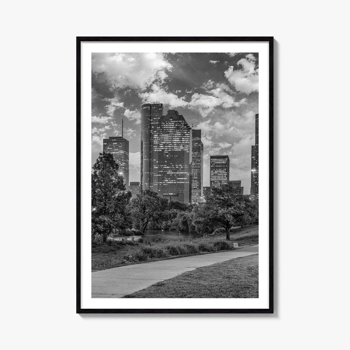 Houston no. 2 black & white photo poster of Texas, USA – vertical wall art, unframed print shown in interior mockup