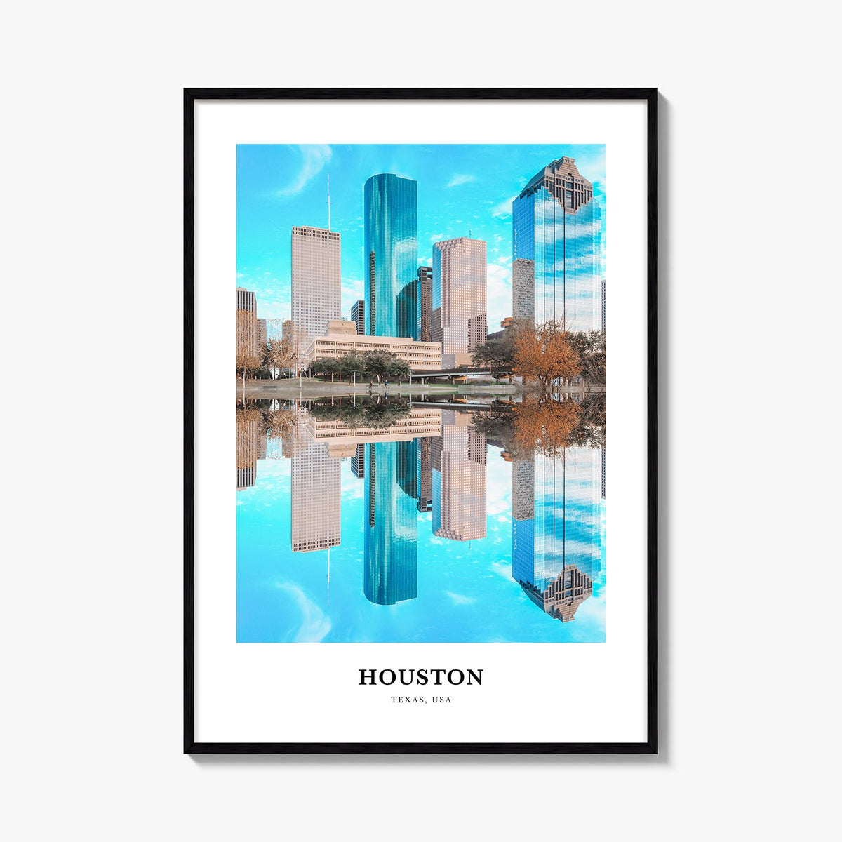 Houston no. 2 colorful classic poster of Texas, USA – vertical wall art, unframed print shown in interior mockup