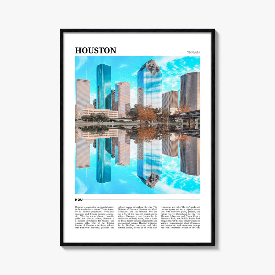 Houston no. 2 colorful travel poster of Texas, USA – vertical wall art, unframed print shown in interior mockup