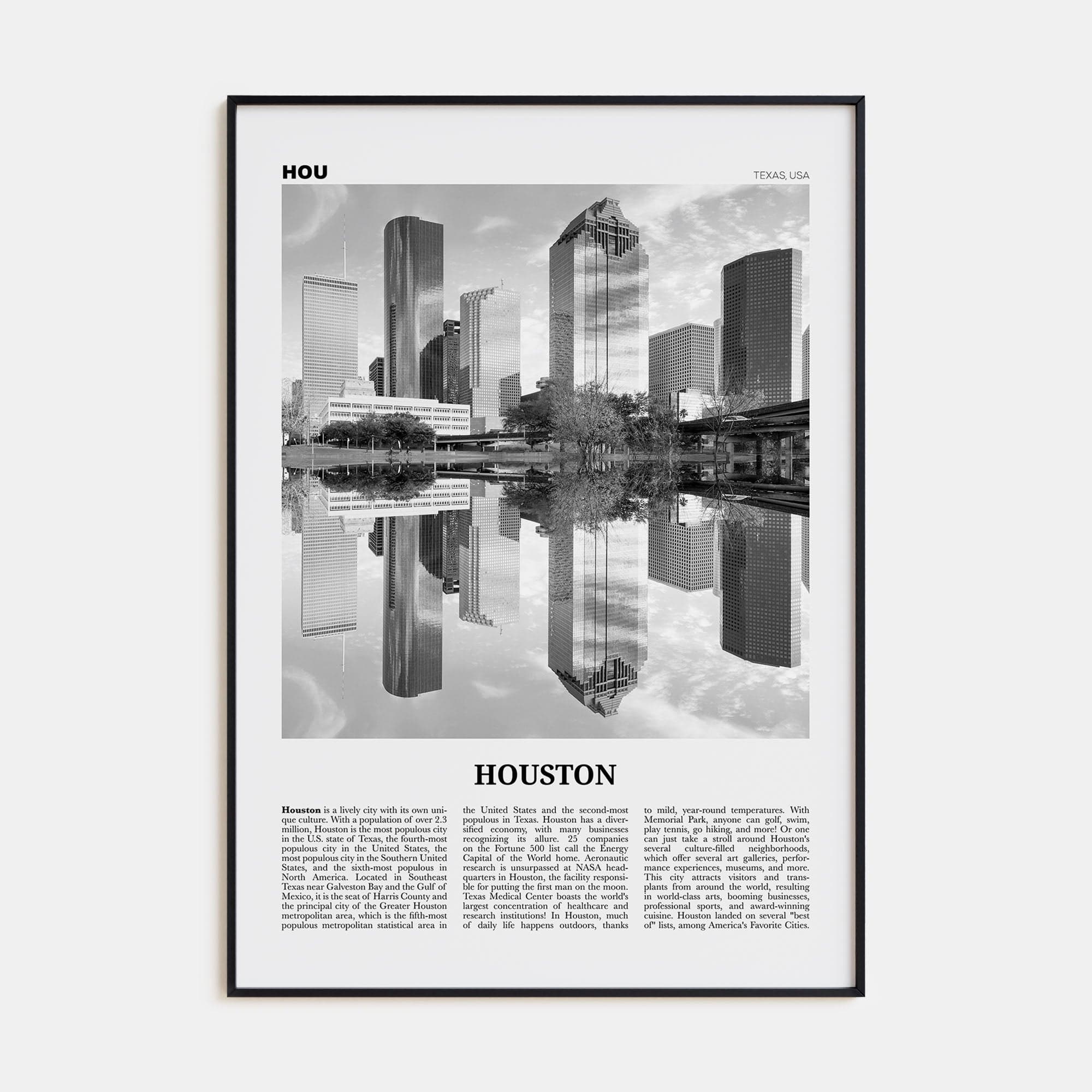 Houston No 2 Poster None / 8x12 in Nbourhood Travel B&W Poster