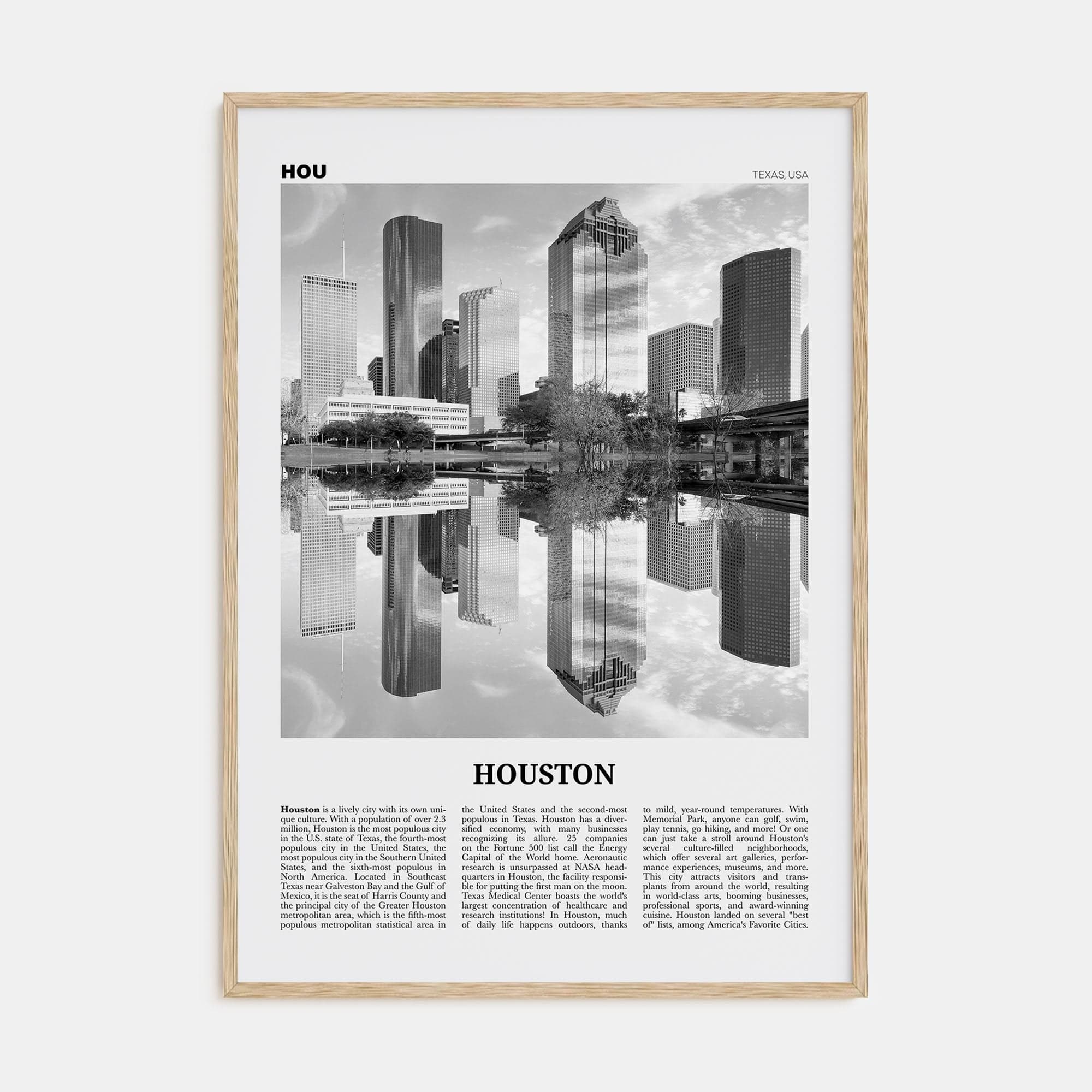 Houston No 2 Poster Natural Wood / 8x12 in Nbourhood Travel B&W Poster