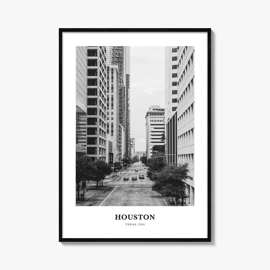 Houston no. 3 black & white classic poster of Texas, USA – vertical wall art, unframed print shown in interior mockup