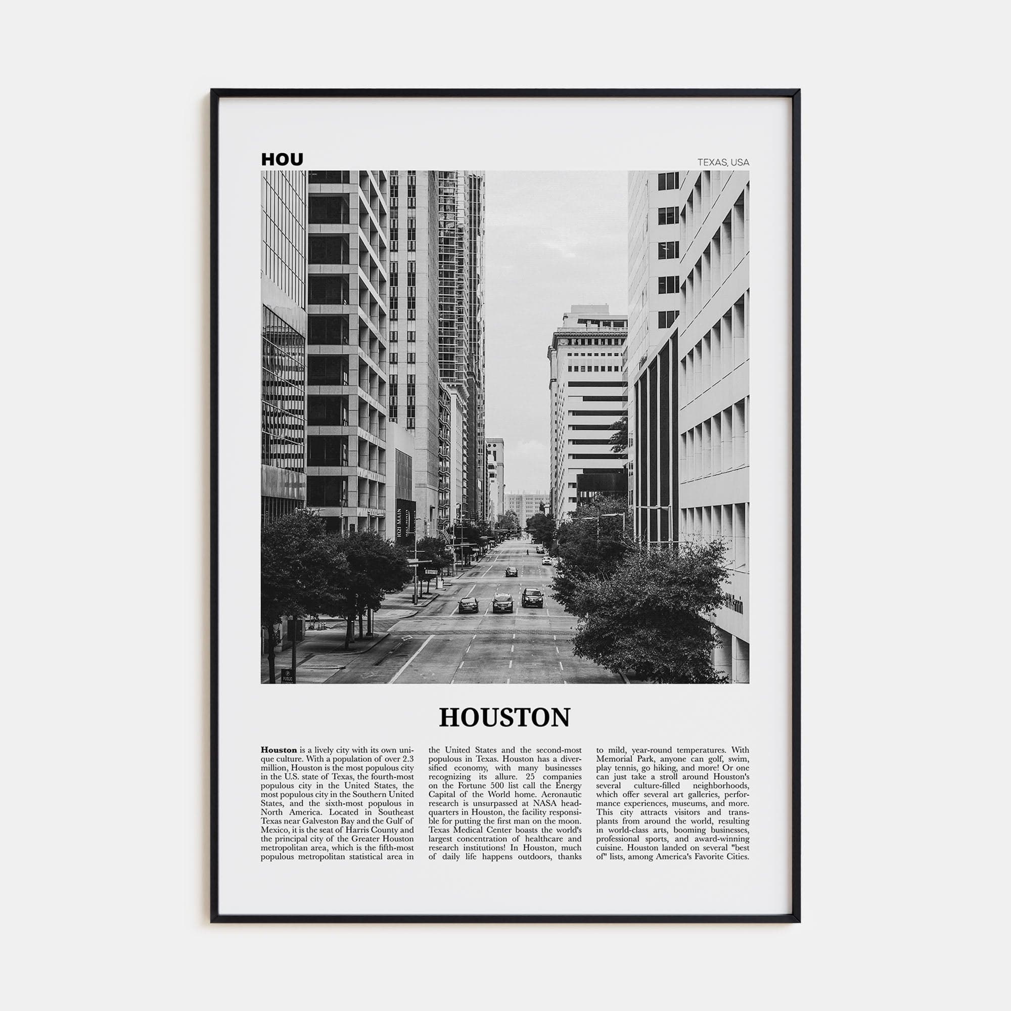 Houston No 3 Poster None / 8x12 in Nbourhood Travel B&W Poster