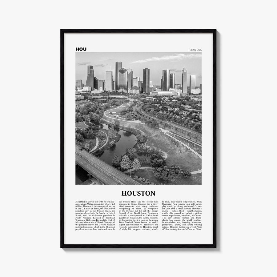 Houston no. 4 black & white newspaper poster of Texas, USA – vertical wall art, unframed print shown in interior mockup