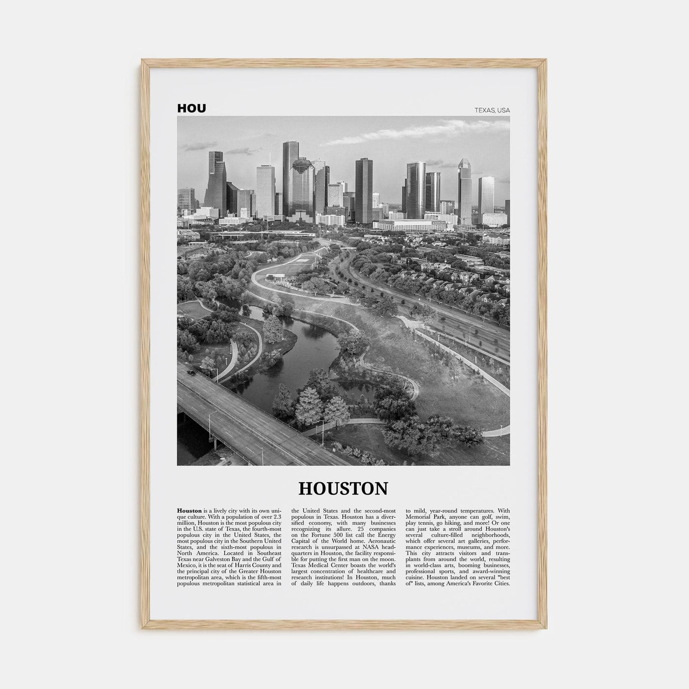 Houston No 4 Poster Natural Wood / 8x12 in Nbourhood Travel B&W Poster