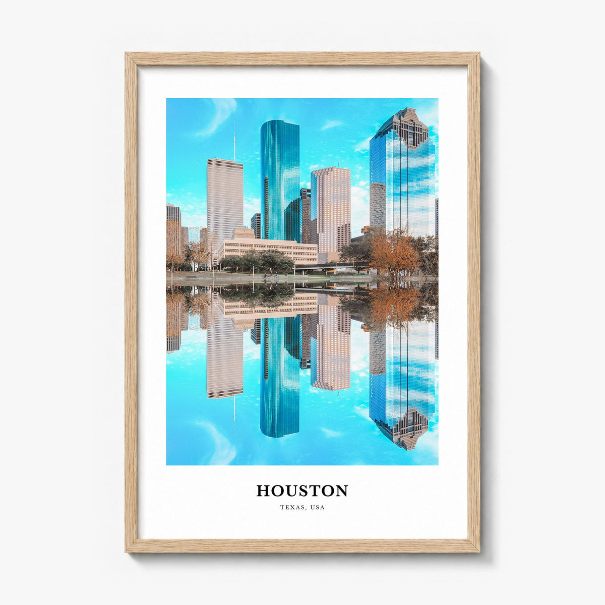 Houston Classic No 2 Poster in a natural wood frame
