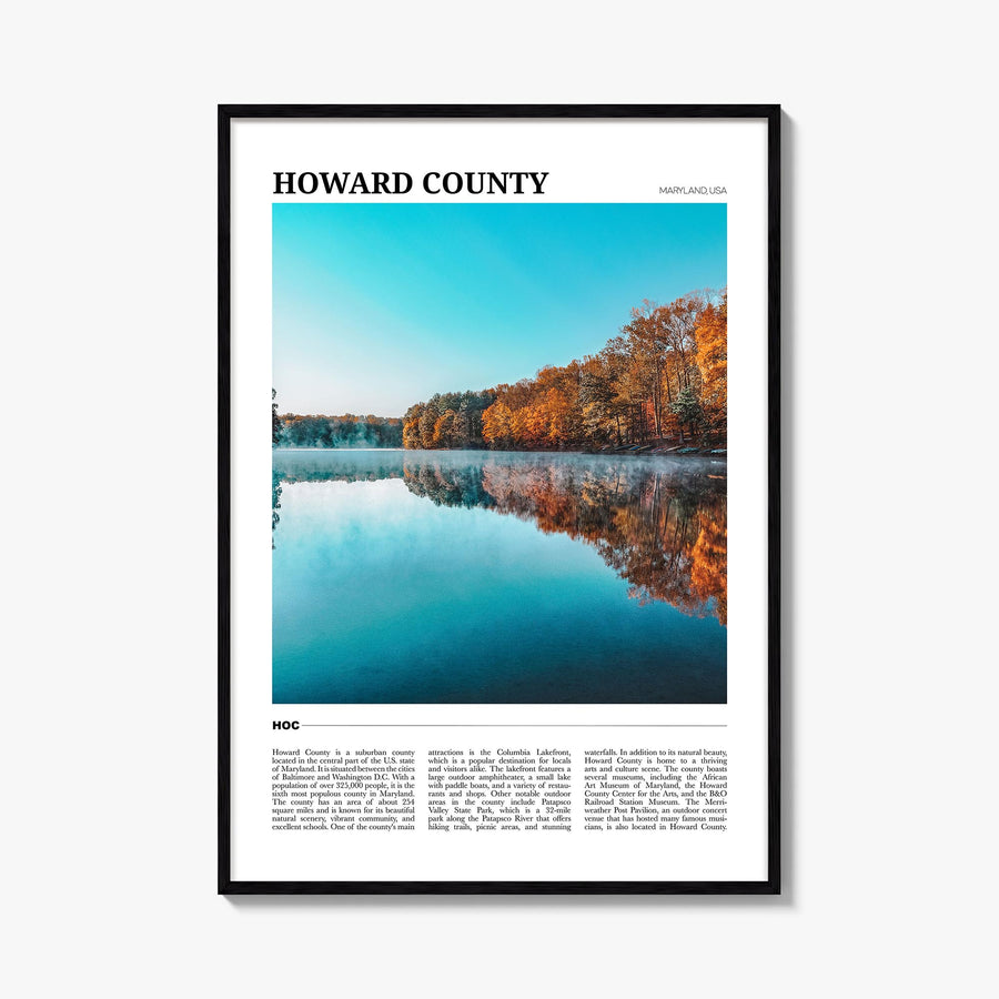 Howard County colorful travel poster of Maryland, USA – vertical wall art, unframed print shown in interior mockup