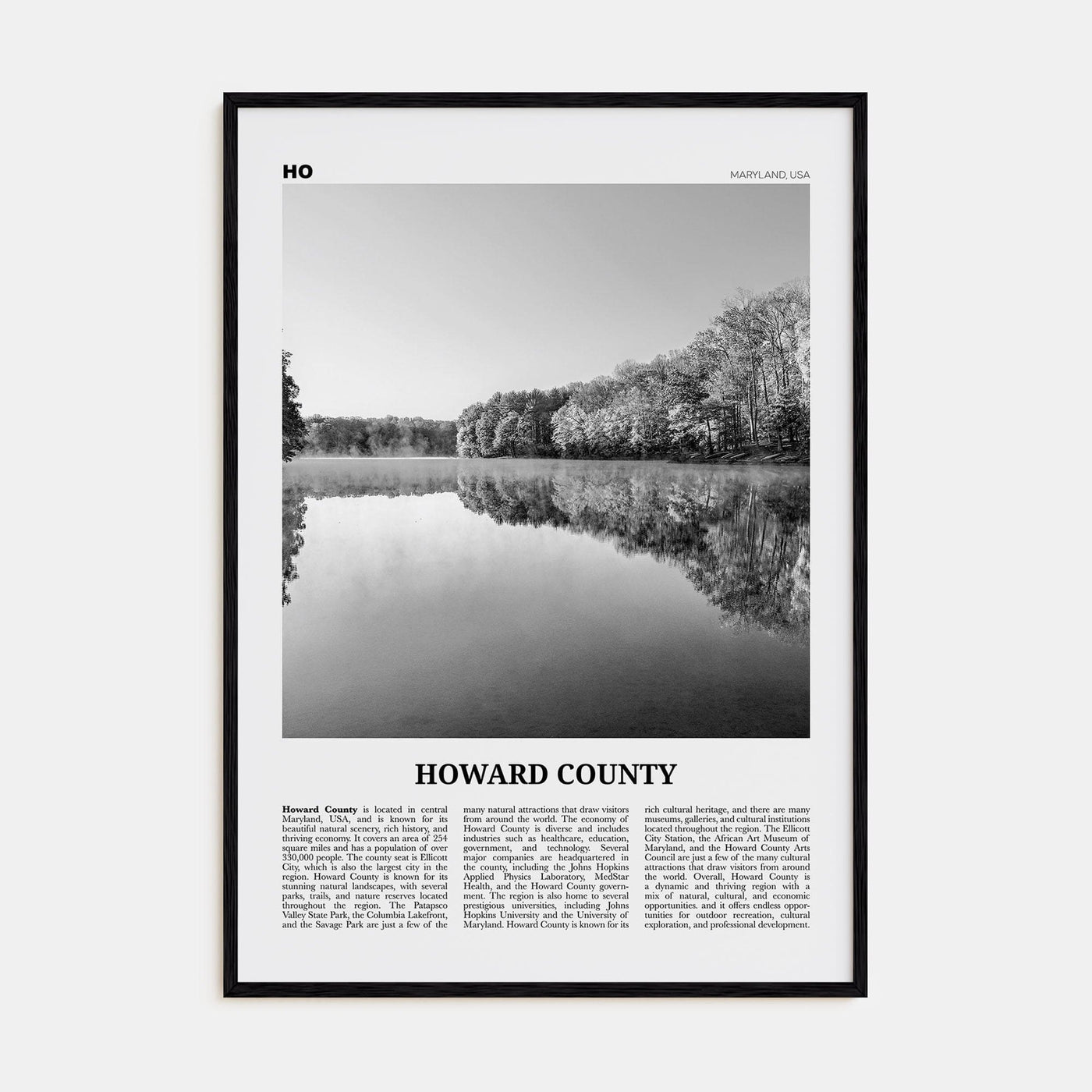 Howard County Poster Black Wood / 8x12 in Nbourhood Travel B&W Poster