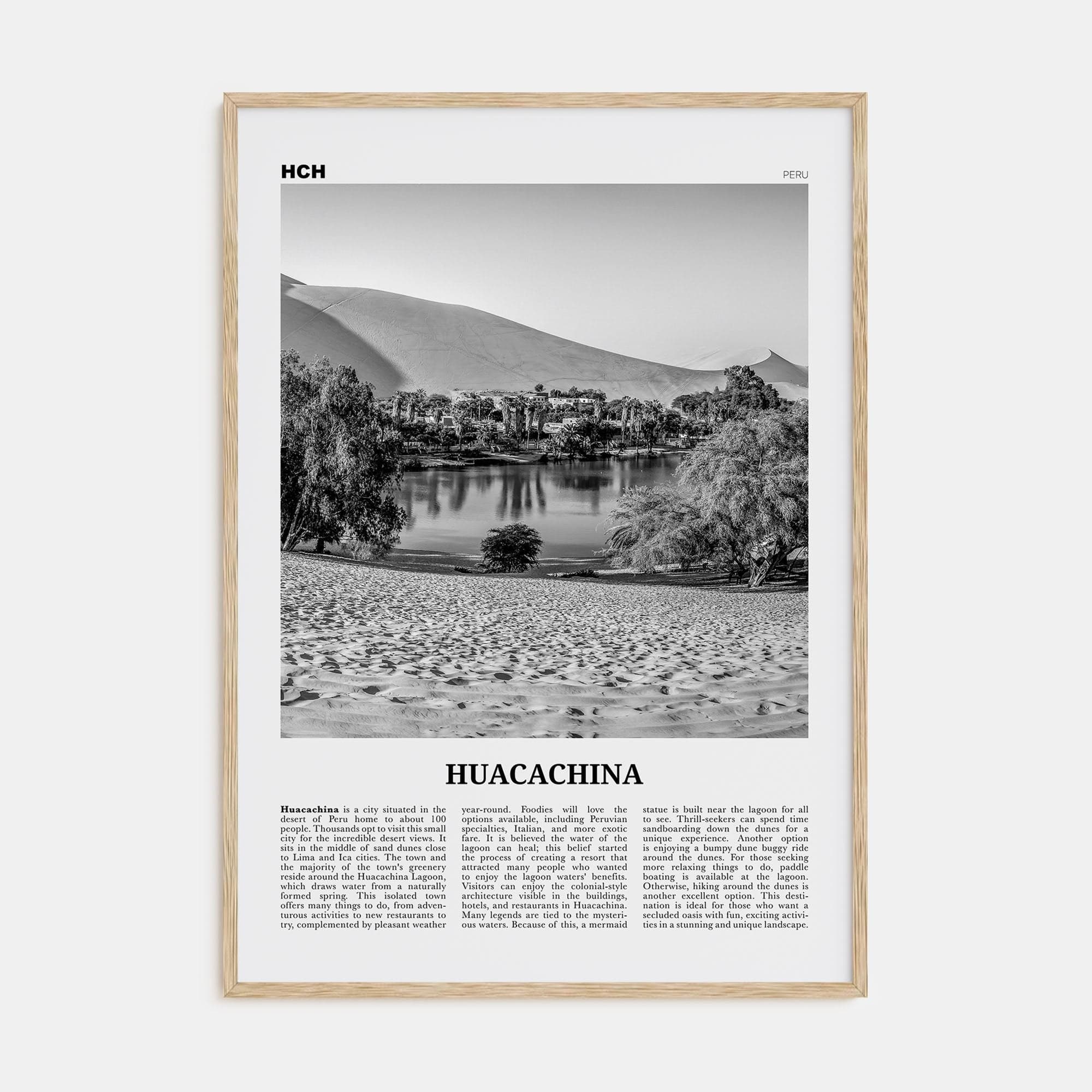 Huacachina Poster Natural Wood / 8x12 in Nbourhood Travel B&W Poster