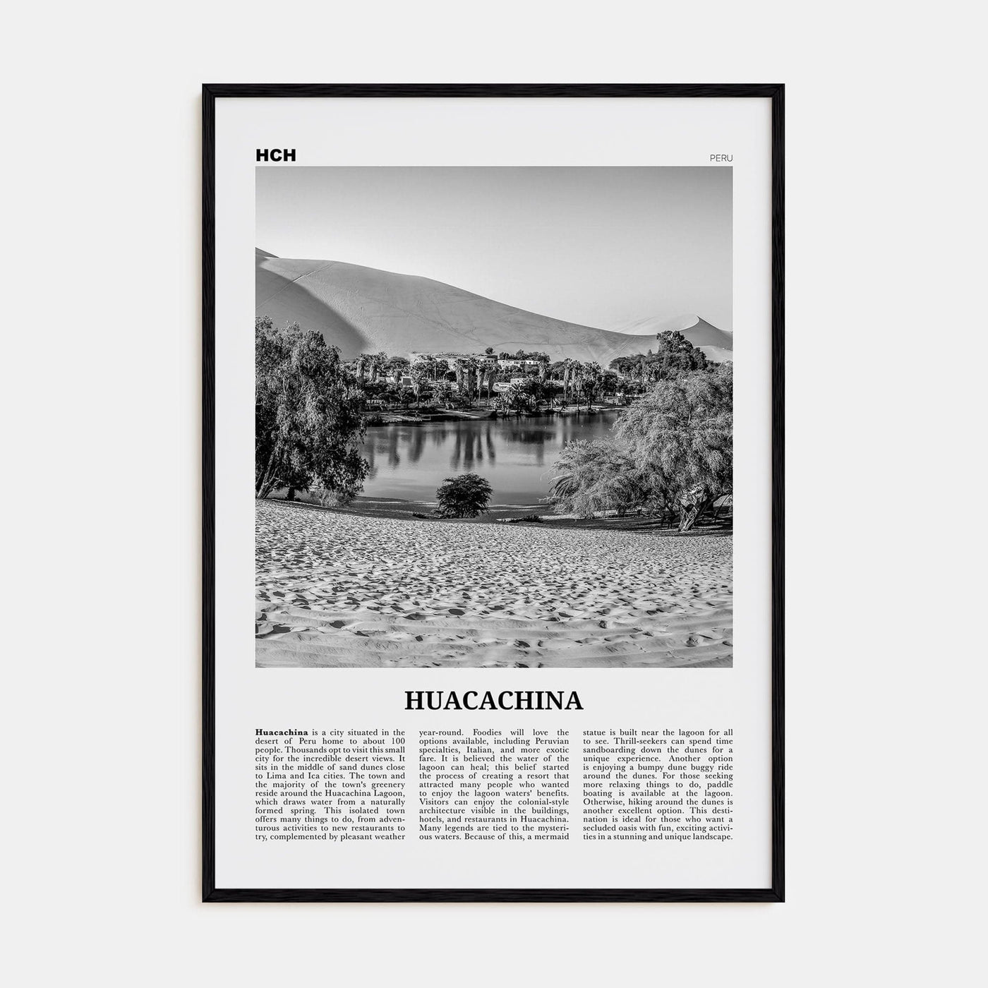 Huacachina Poster Black Wood / 8x12 in Nbourhood Travel B&W Poster