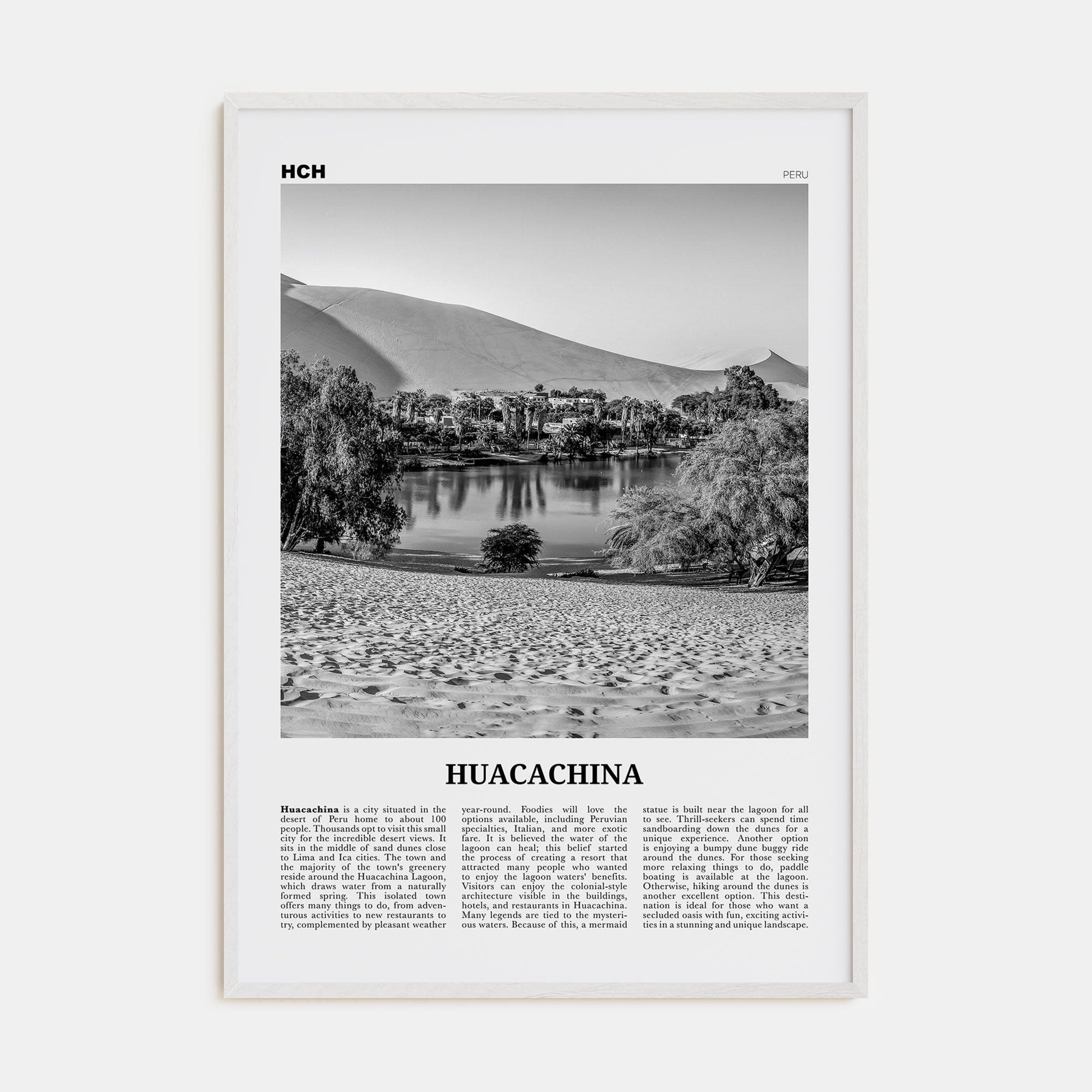 Huacachina Poster White Wood / 8x12 in Nbourhood Travel B&W Poster