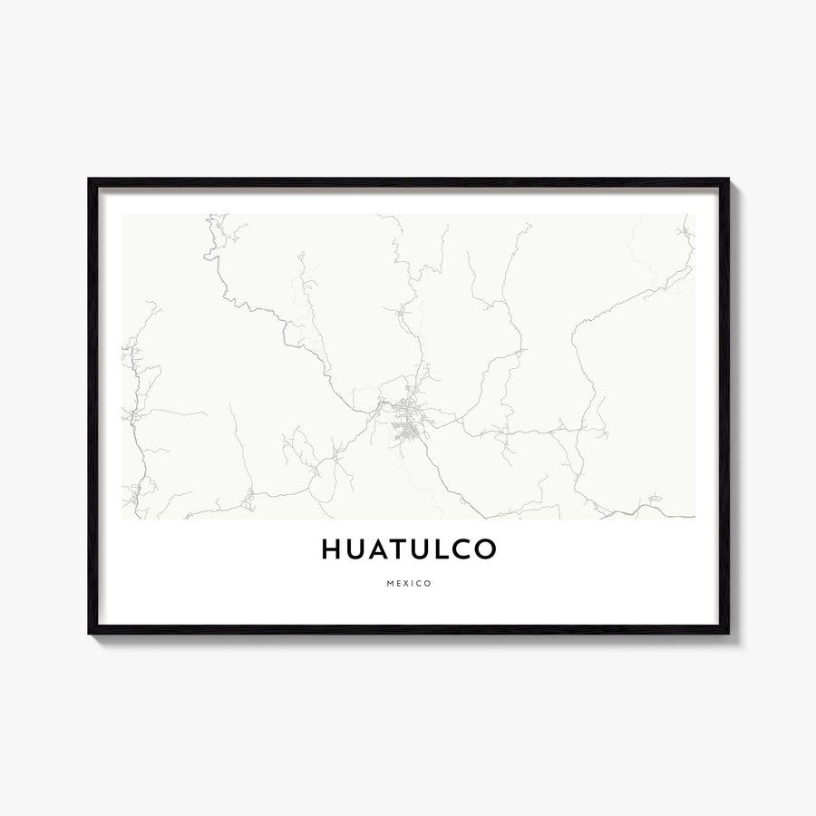 Huatulco black & white map poster of Mexico – horizontal wall art, unframed print shown in interior mockup
