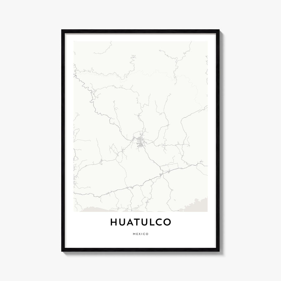 Huatulco black & white map poster of Mexico – vertical wall art, unframed print shown in interior mockup