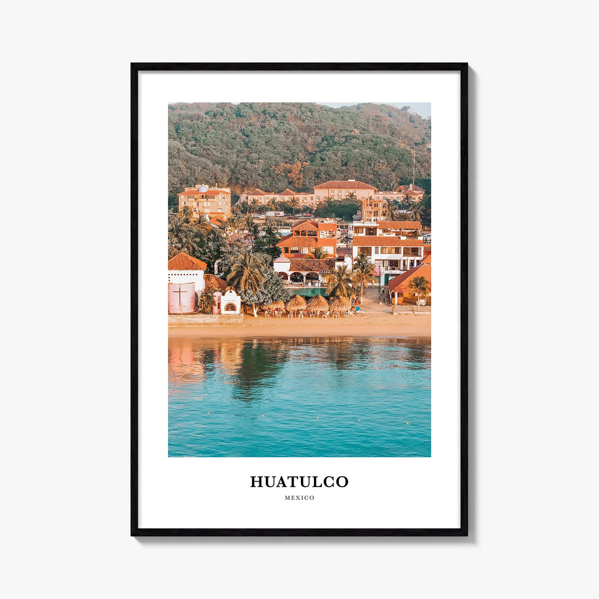 Huatulco colorful classic poster of Mexico – vertical wall art, unframed print shown in interior mockup