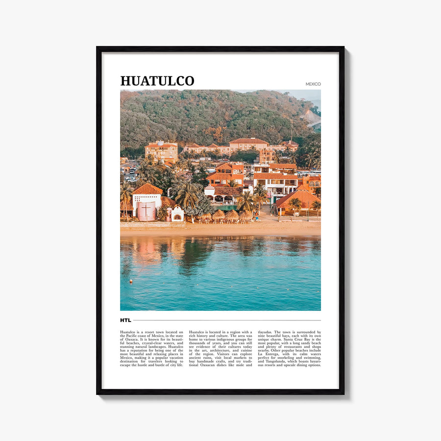 Huatulco colorful travel poster of Mexico – vertical wall art, unframed print shown in interior mockup