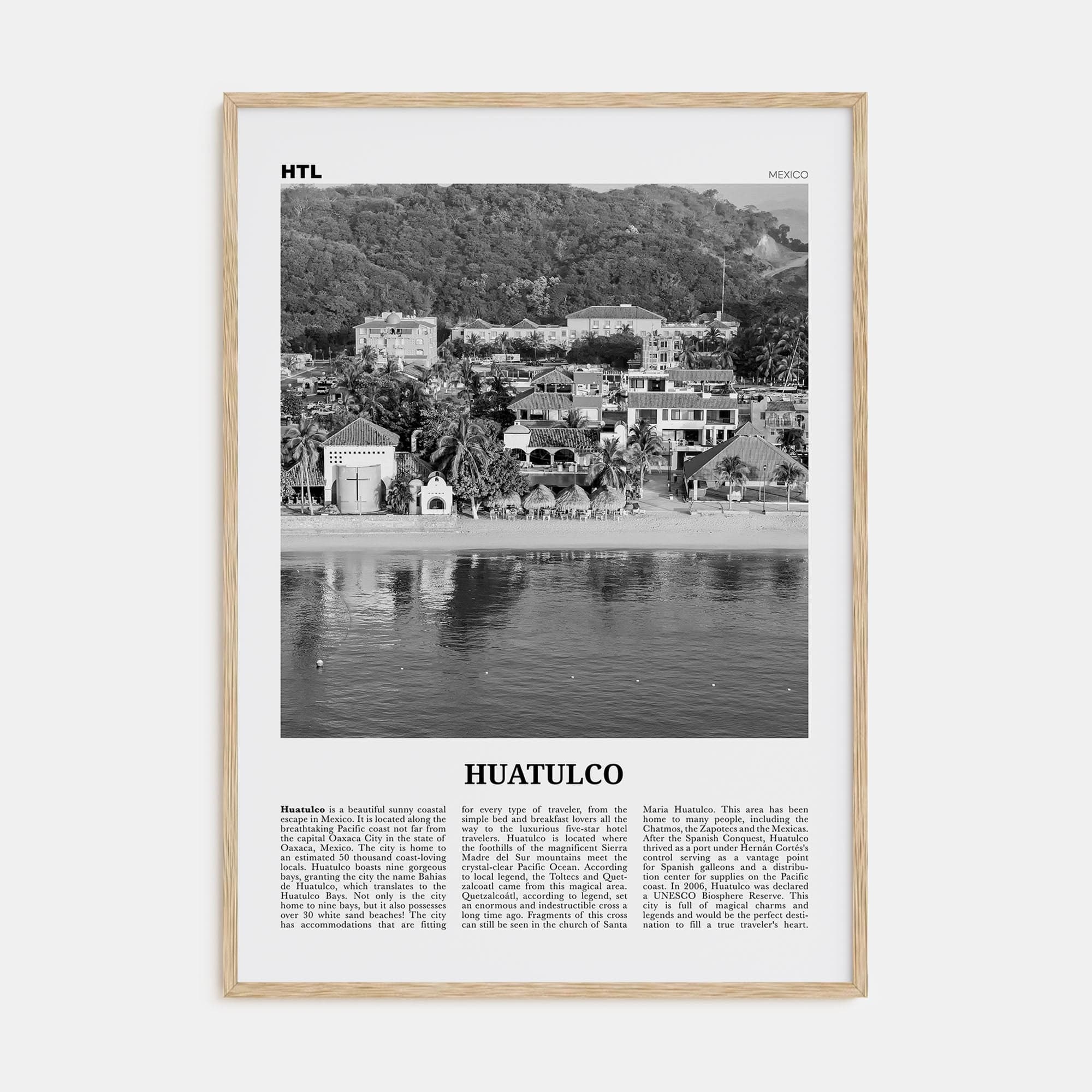 Huatulco Poster Natural Wood / 8x12 in Nbourhood Travel B&W Poster