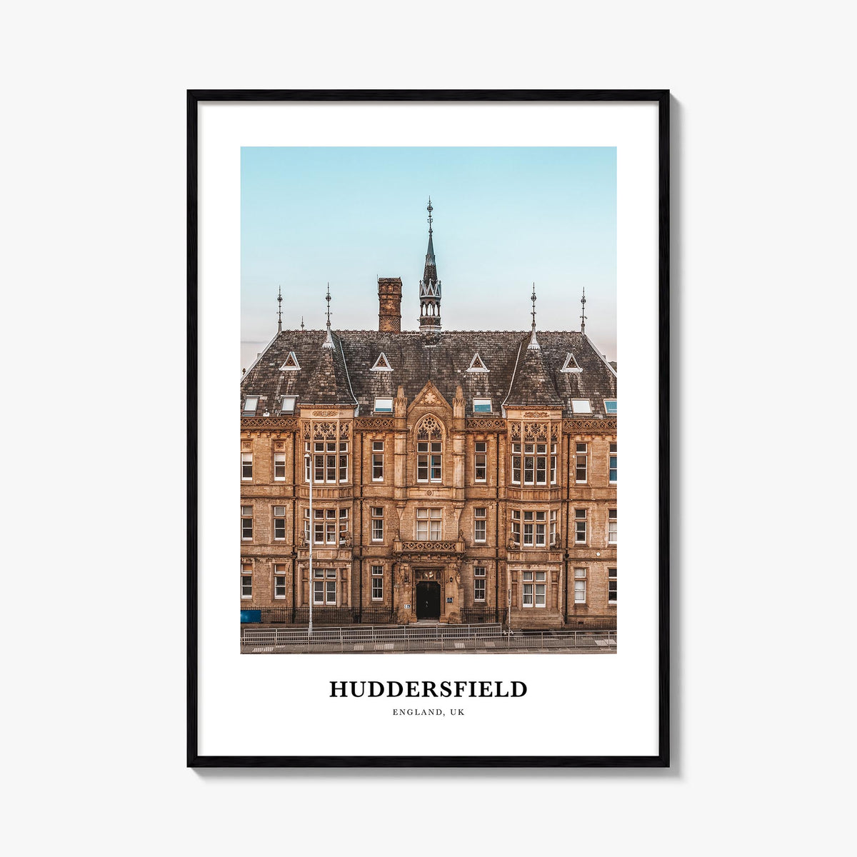 Huddersfield colorful classic poster of United Kingdom – vertical wall art, unframed print shown in interior mockup