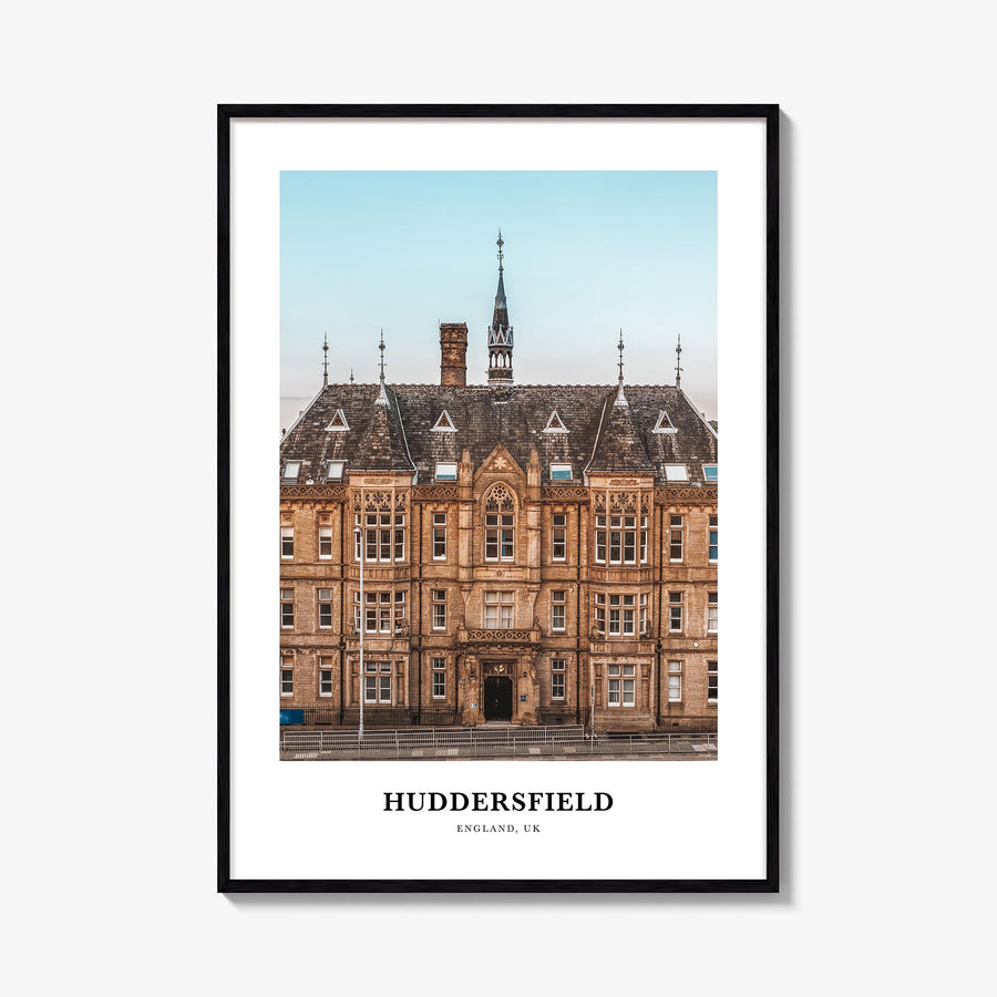Huddersfield colorful classic poster of United Kingdom – vertical wall art, unframed print shown in interior mockup