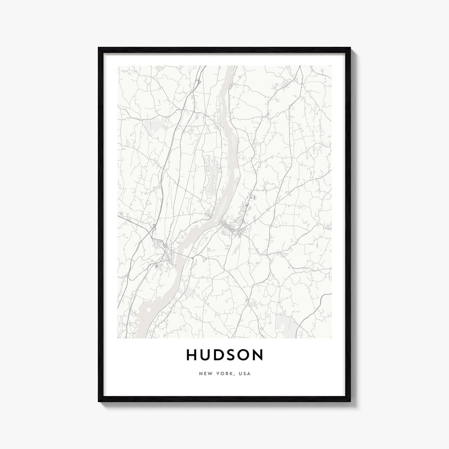 Hudson black & white map poster of Ohio, USA – vertical wall art, unframed print shown in interior mockup