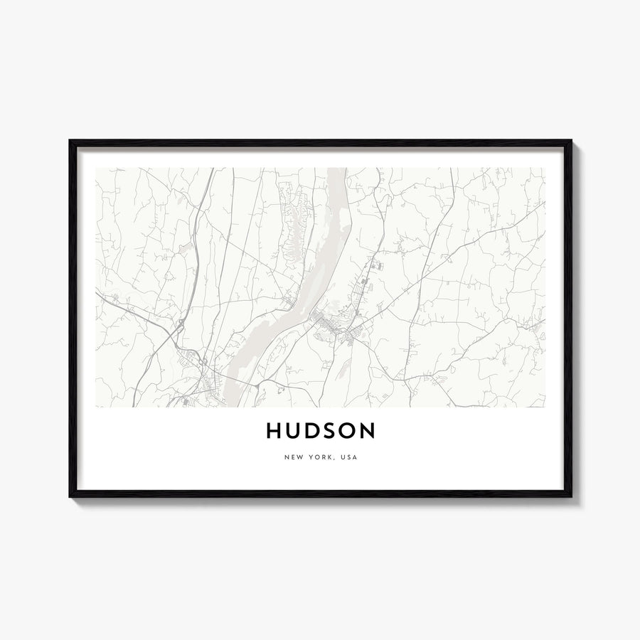 Hudson black & white map poster of Ohio, USA – horizontal wall art, unframed print shown in interior mockup