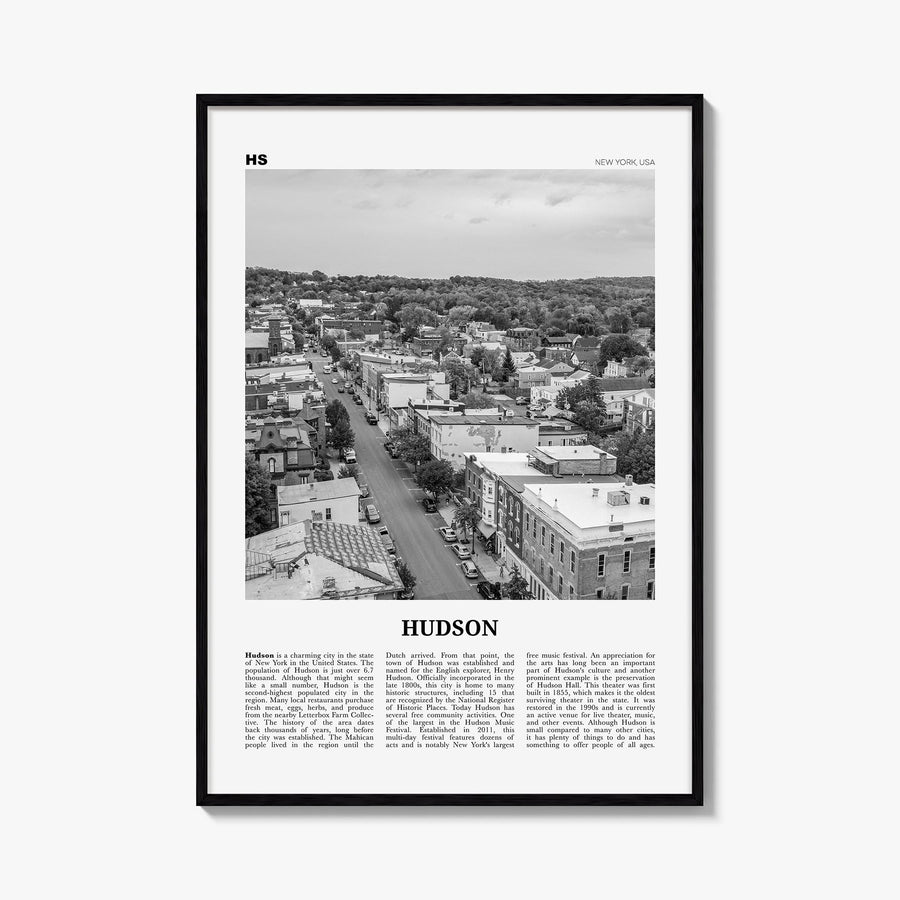 Hudson black & white newspaper poster of Ohio, USA – vertical wall art, unframed print shown in interior mockup