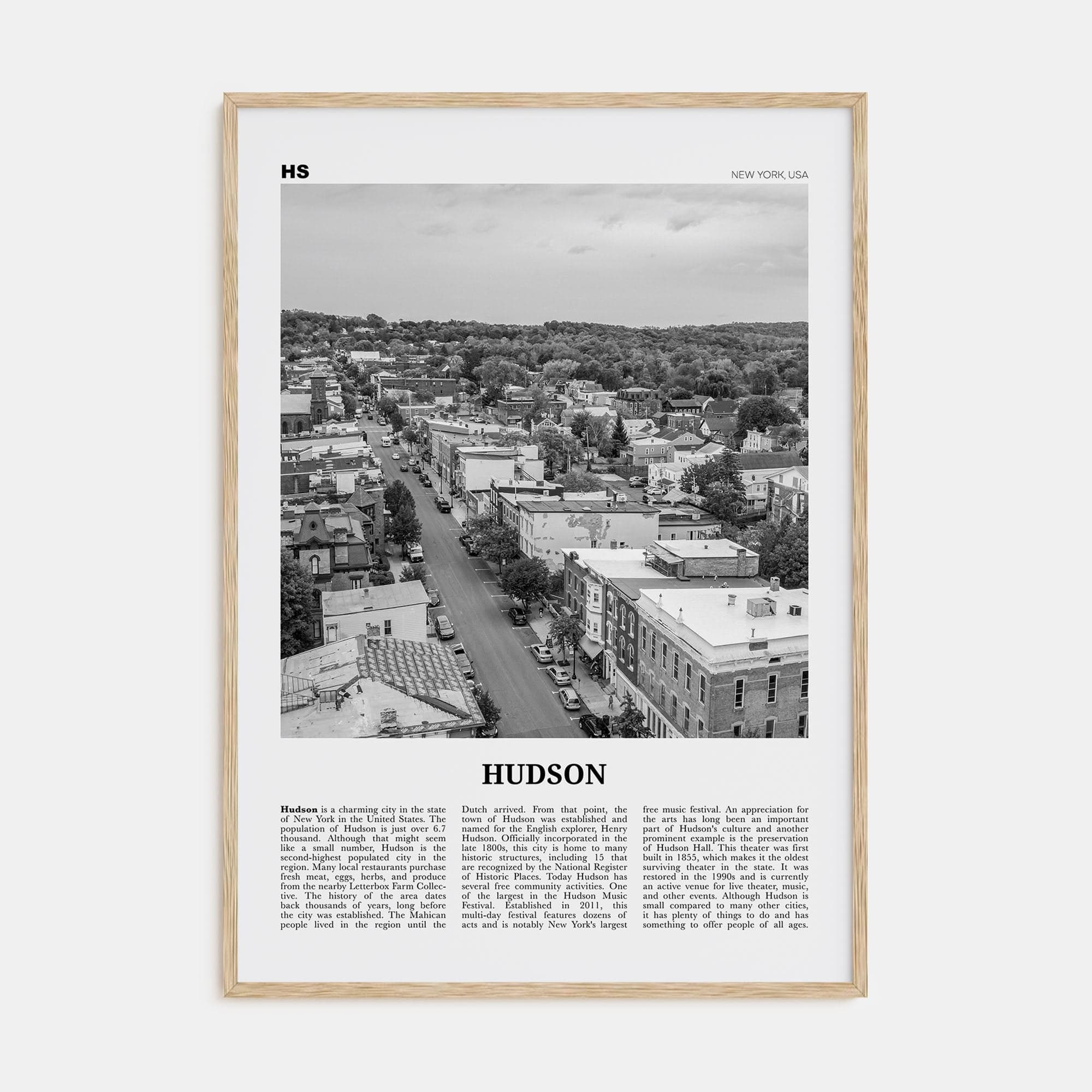 Hudson Poster Natural Wood / 8x12 in Nbourhood Travel B&W Poster