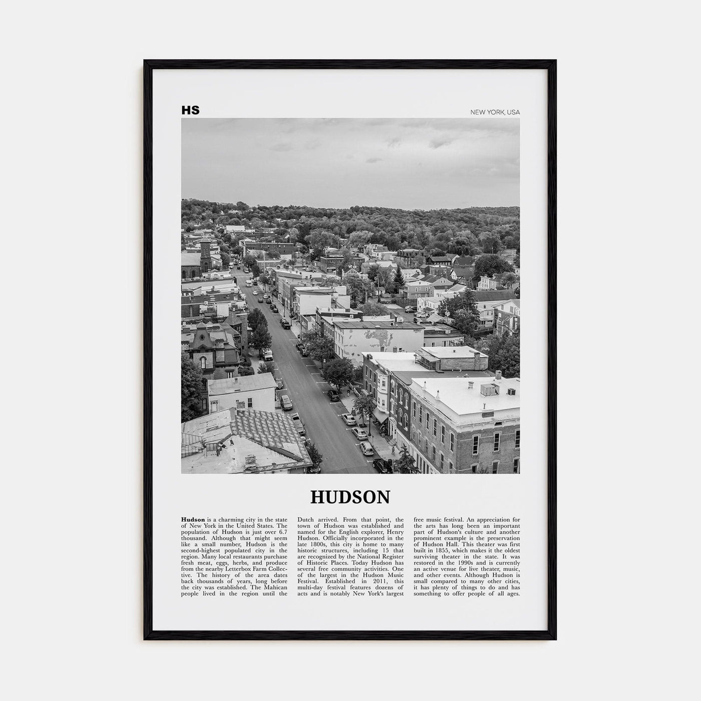 Hudson Poster Black Wood / 8x12 in Nbourhood Travel B&W Poster