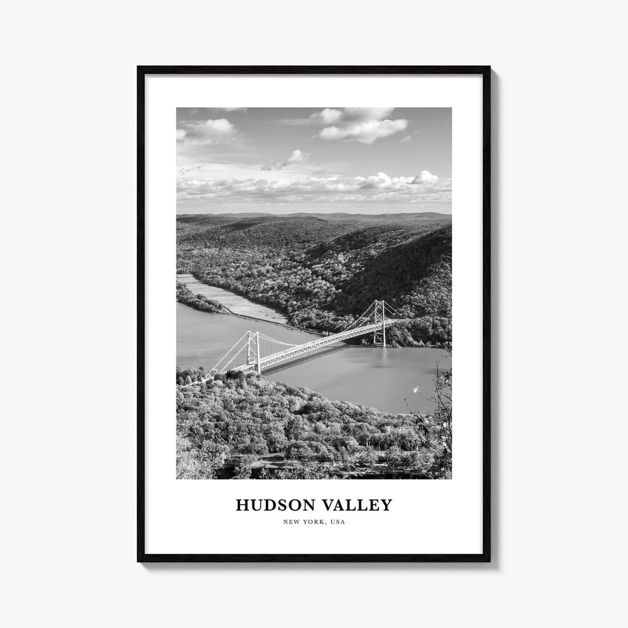 Hudson Valley black & white classic poster of New York, USA – vertical wall art, unframed print shown in interior mockup