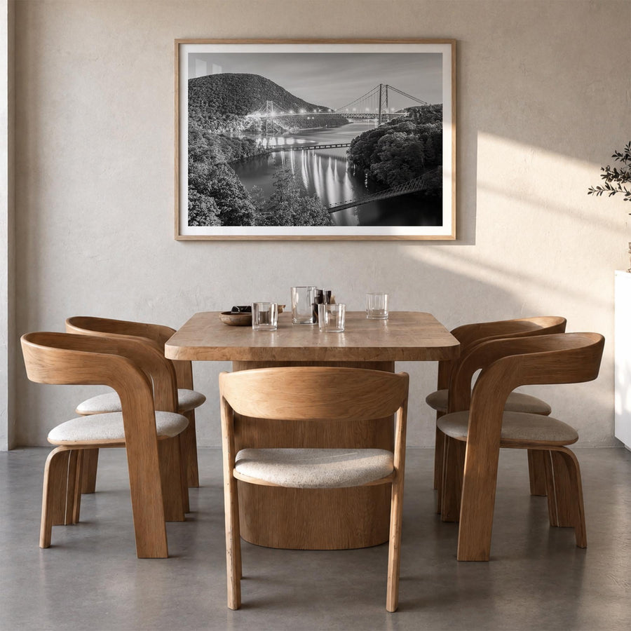 Hudson Valley black & white photo poster of New York, USA – horizontal wall art in natural wood frame with white border, hang