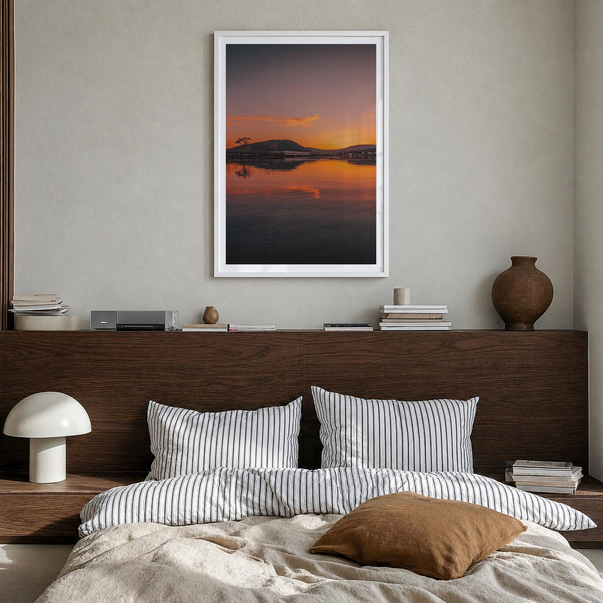 Hudson Valley no. 3 colorful photo poster of New York, USA – vertical wall art in white wood frame with white border, hanging