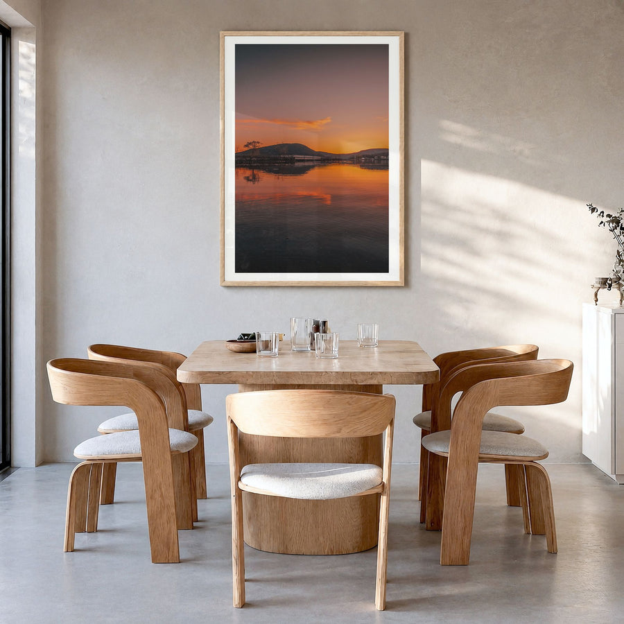 Hudson Valley Photo No 3 Poster in a natural wood frame, hanging in a dining room, white border