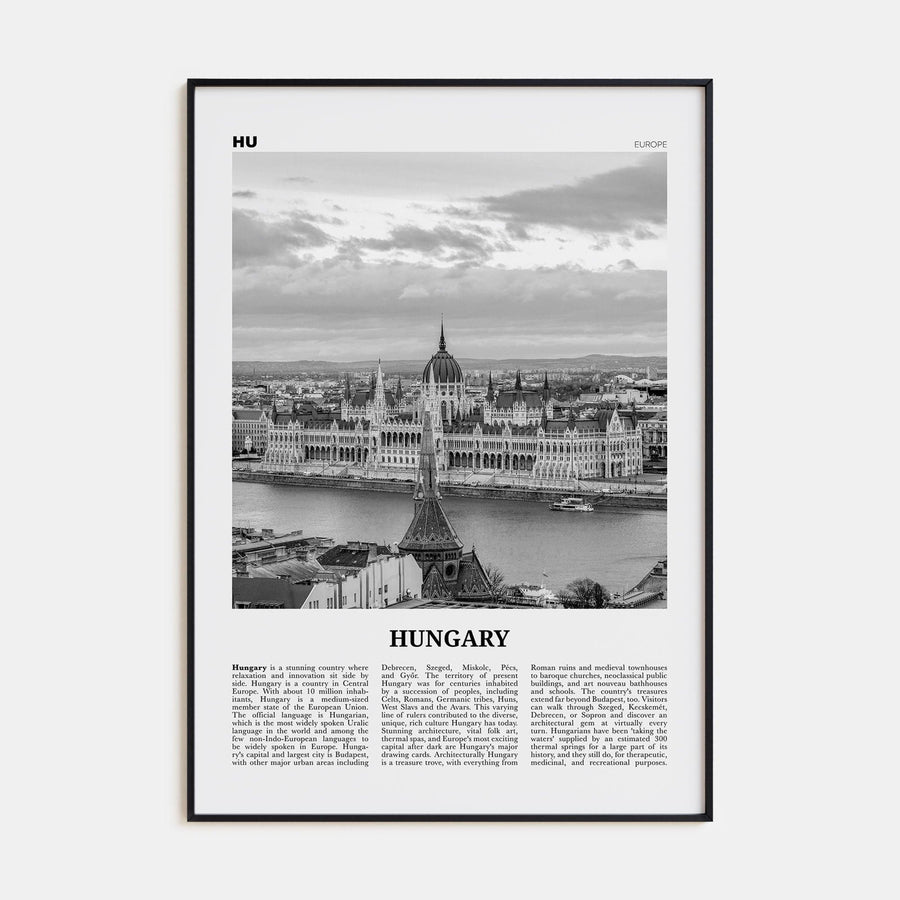 Hungary Poster None / 8x12 in Nbourhood Travel B&W Poster