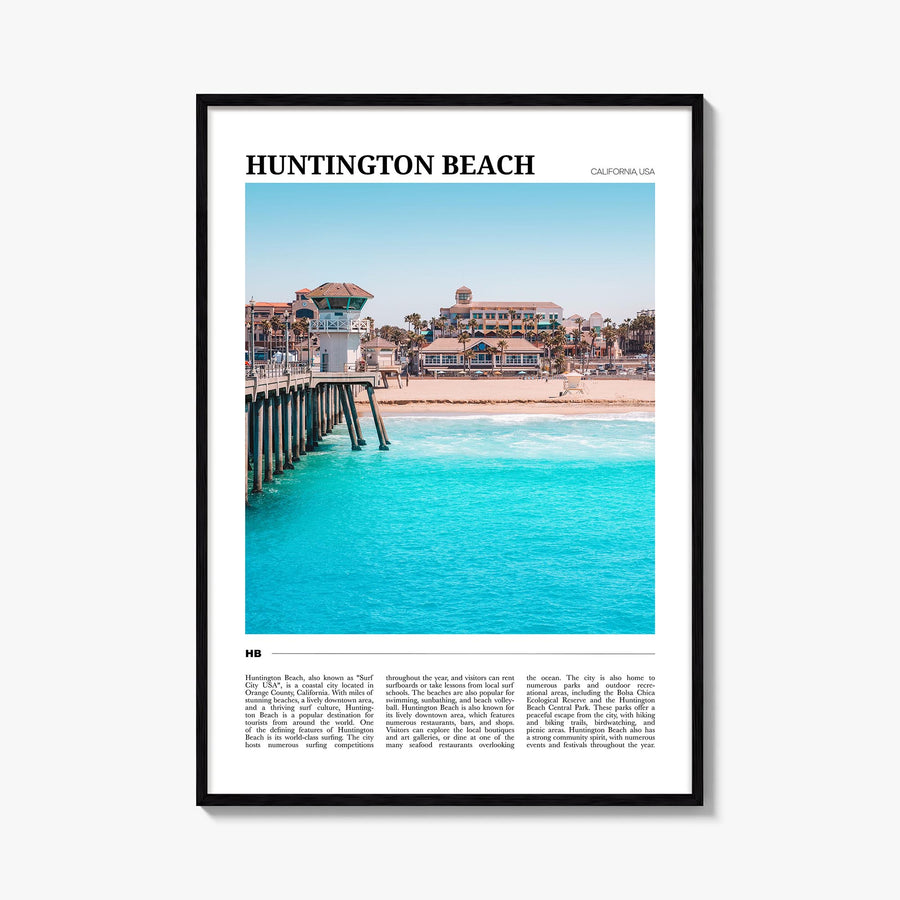 Huntington Beach colorful travel poster of California, USA – vertical wall art, unframed print shown in interior mockup